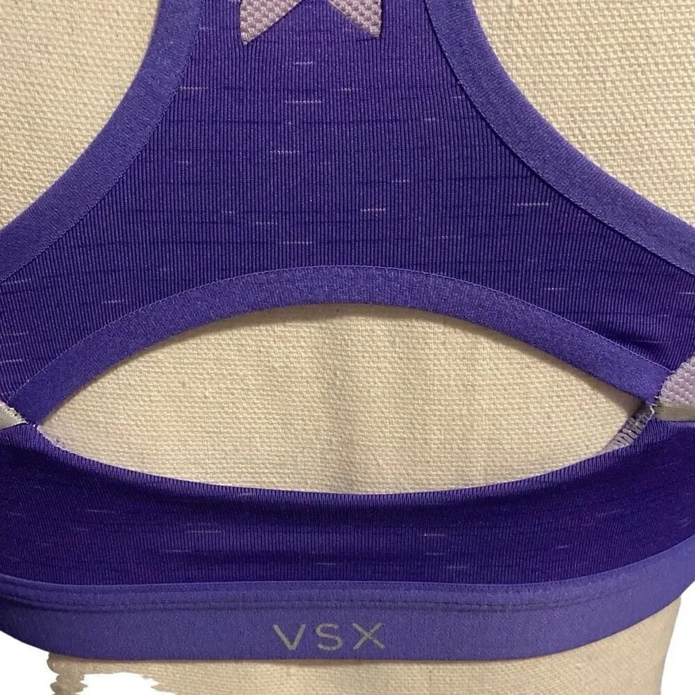 Victoria's Secret VSX Front Zip Racerback Padded Workout Sports Bra Purple 34B